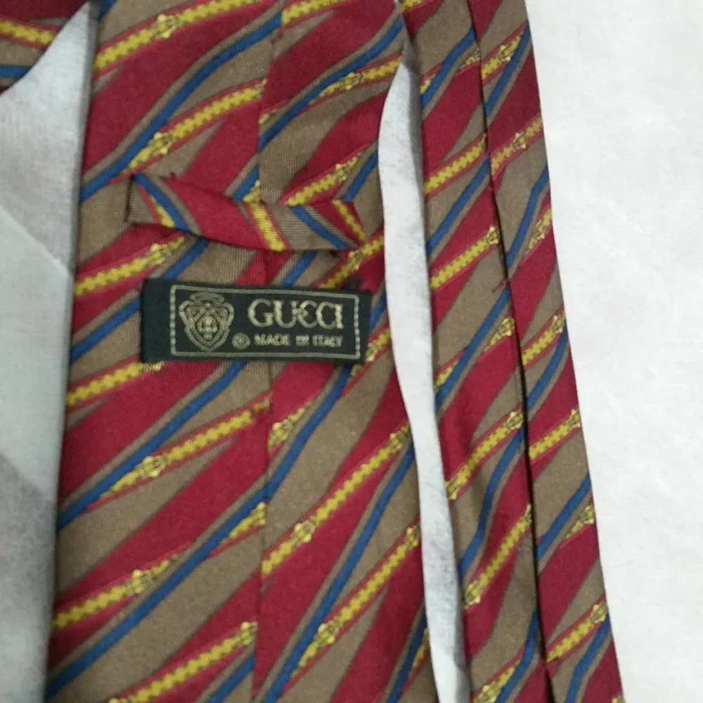 GUCCI MEN'S FANCY RED/BROWN STRIPED TIE